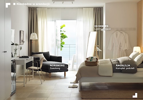 Sypialnia - Duża biała z biurkiem sypialnia z balkonem / tarasem - zdjęcie od IKEA