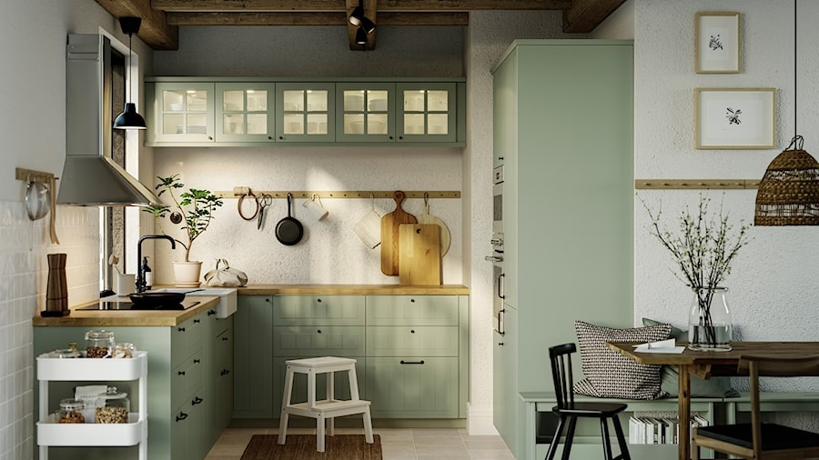 Kuchnia z jasnozielonymi frontami - zdjęcie od IKEA
