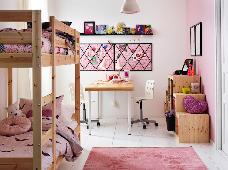 Pokój dziecka IKEA - Średni biały różowy pokój dziecka dla dziecka dla dziewczynki dla rodzeństwa - zdjęcie od IKEA