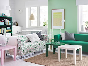 Pokój dzienny IKEA - Mały biały zielony salon z jadalnią - zdjęcie od IKEA