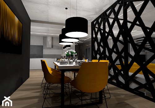Projekt wnętrza domu_Fort Wola Warszawa - Duża czarna jadalnia jako osobne pomieszczenie, styl nowoczesny - zdjęcie od TU Design