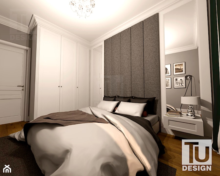 Klasyczna Praga _ aranżacja sypialni. - Średnia biała szara sypialnia, styl tradycyjny - zdjęcie od TU Design
