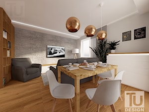 Projekt _ męskie wnętrze. - Średnia biała szara jadalnia w salonie, styl nowoczesny - zdjęcie od TU Design