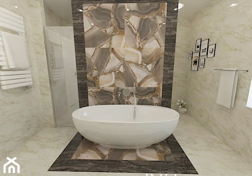 Marmur w łazience - Szwecja - Średnia bez okna z marmurową podłogą z punktowym oświetleniem łazienka - zdjęcie od JMJ Interiors