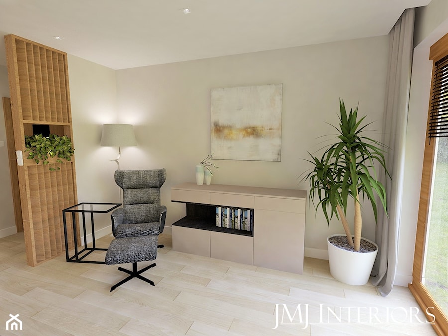 Dom w Skowarczu - Średni beżowy biały salon, styl nowoczesny - zdjęcie od JMJ Interiors