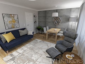 mieszkanie w bloku z wielkiej płyty - Mały szary salon z jadalnią, styl skandynawski - zdjęcie od JMJ Interiors