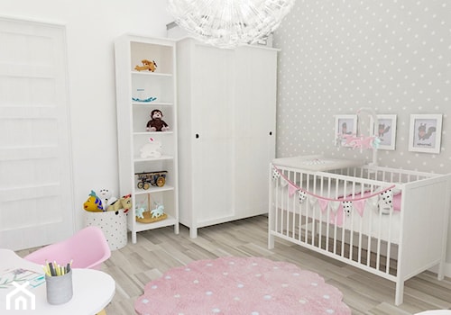 Pokój Julki - Średni biały szary pokój dziecka dla niemowlaka dla dziecka dla chłopca dla dziewczynki, styl skandynawski - zdjęcie od JMJ Interiors
