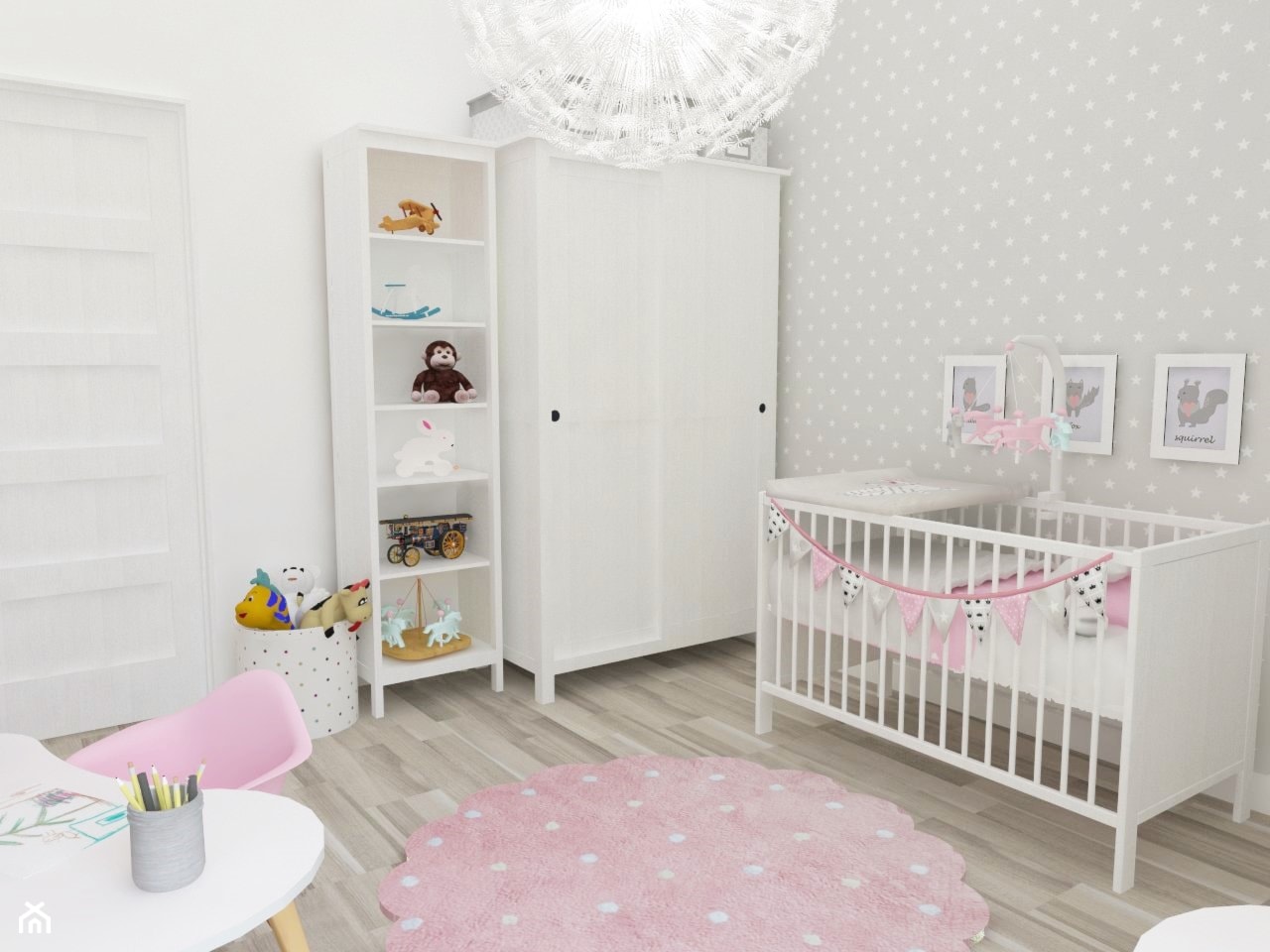 Pokój Julki - Średni biały szary pokój dziecka dla chłopca dla dziewczynki dla niemowlaka dla maluch ... - zdjęcie od JMJ Interiors - Homebook