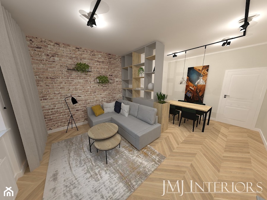 Kamienica z lat 30-tych w Gdyni - Średni szary salon z jadalnią, styl nowoczesny - zdjęcie od JMJ Interiors