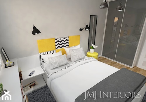 mieszkanie w Łodzi - Średnia biała szara sypialnia, styl skandynawski - zdjęcie od JMJ Interiors