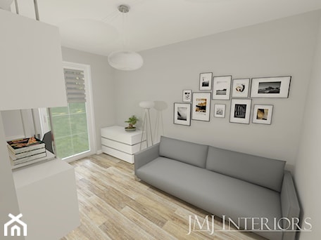 Aranżacje wnętrz - Biuro: Apartament na Pogórzu - Średnie w osobnym pomieszczeniu z sofą z zabudowanym biurkiem szare biuro, styl nowoczesny - JMJ Interiors. Przeglądaj, dodawaj i zapisuj najlepsze zdjęcia, pomysły i inspiracje designerskie. W bazie mamy już prawie milion fotografii!