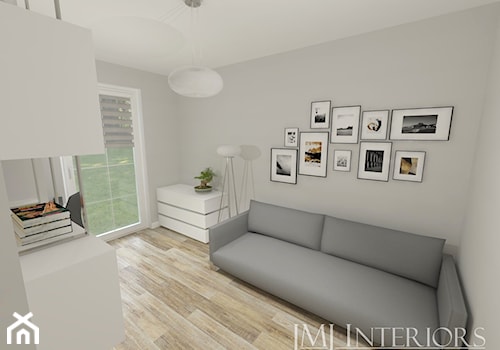 Apartament na Pogórzu - Średnie w osobnym pomieszczeniu z sofą z zabudowanym biurkiem szare biuro, styl nowoczesny - zdjęcie od JMJ Interiors