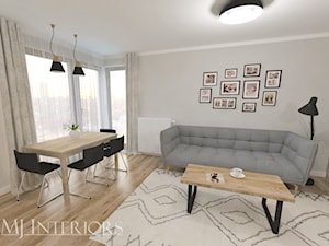 Czysta skandynawska forma - Średni szary salon z jadalnią z tarasem / balkonem, styl skandynawski - zdjęcie od JMJ Interiors