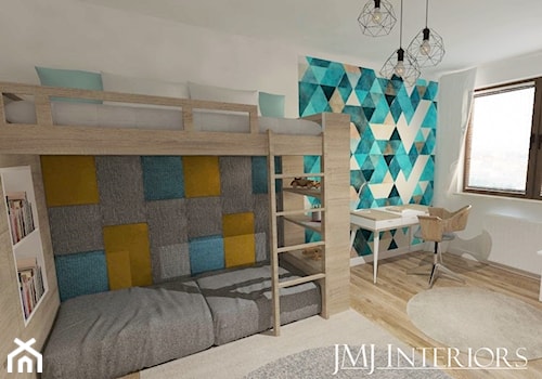 Czysta skandynawska forma - Średni szary niebieski pokój dziecka dla nastolatka dla chłopca dla dzie ... - zdjęcie od JMJ Interiors