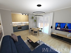 Komfortowe mieszkanie dla młodego małżeństwa - Gdańsk - Średni biały szary salon z kuchnią z jadaln ... - zdjęcie od JMJ Interiors