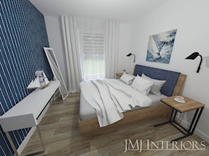 Apartament na Pogórzu - Średnia biała sypialnia z balkonem / tarasem, styl nowoczesny - zdjęcie od JMJ Interiors
