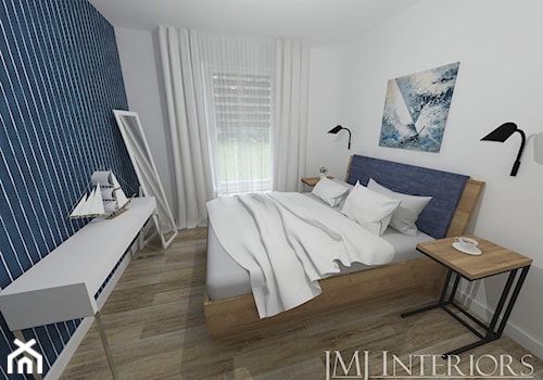 Apartament na Pogórzu - Średnia biała sypialnia z balkonem / tarasem, styl nowoczesny - zdjęcie od JMJ Interiors