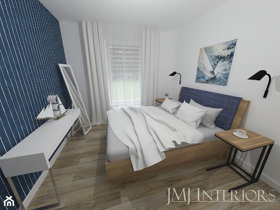 Apartament na Pogórzu - Średnia biała sypialnia z balkonem / tarasem, styl nowoczesny - zdjęcie od JMJ Interiors