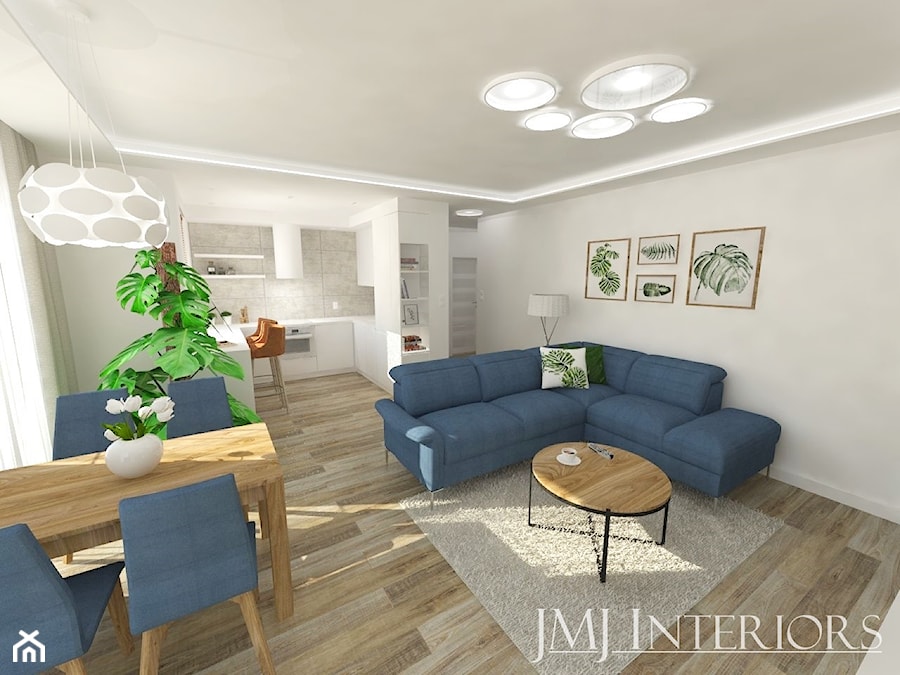 Apartament na Pogórzu - Mały biały salon z kuchnią z jadalnią, styl nowoczesny - zdjęcie od JMJ Interiors