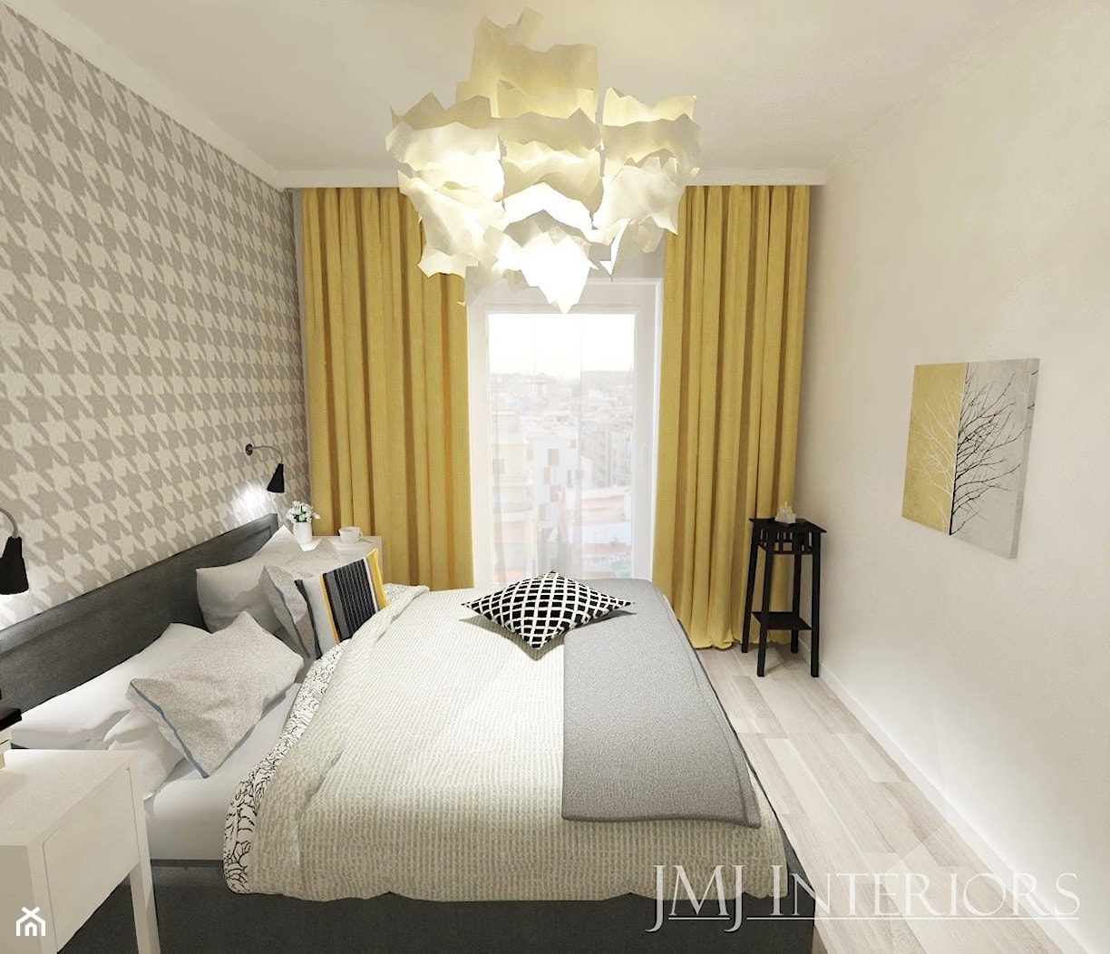 Mieszkanie w Poznaniu - Średnia biała sypialnia z balkonem / tarasem, styl skandynawski - zdjęcie od JMJ Interiors - Homebook