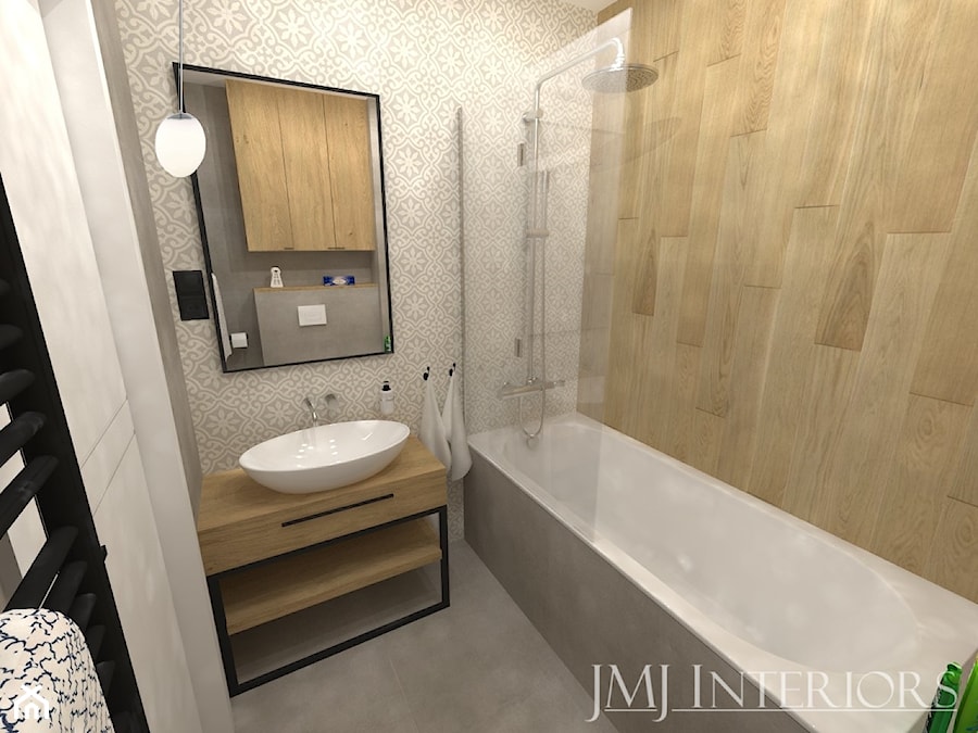 Komfortowe mieszkanie dla młodego małżeństwa - Gdańsk - Mała bez okna z lustrem łazienka - zdjęcie od JMJ Interiors