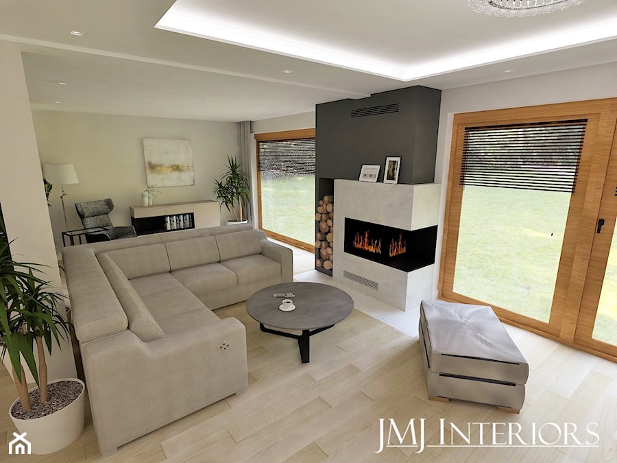 Dom w Skowarczu - Duży biały czarny salon, styl nowoczesny - zdjęcie od JMJ Interiors