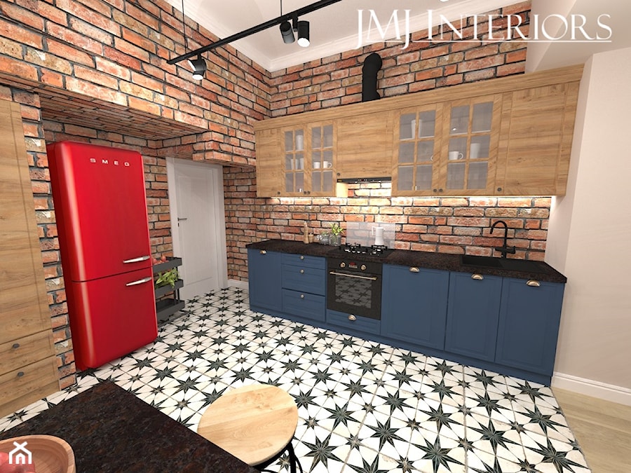 Eklektyczna kuchnia we Wrzeszczu - Średnia z salonem beżowa z zabudowaną lodówką z lodówką wolnostojącą z podblatowym zlewozmywakiem kuchnia jednorzędowa, styl nowoczesny - zdjęcie od JMJ Interiors