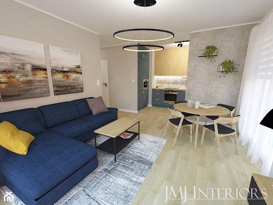 Komfortowe mieszkanie dla młodego małżeństwa - Gdańsk - Średni szary salon z jadalnią - zdjęcie od JMJ Interiors