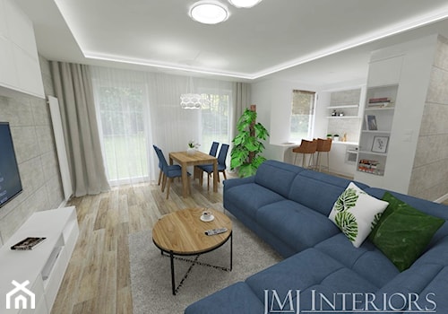 Apartament na Pogórzu - Mały biały salon z kuchnią z jadalnią z tarasem / balkonem, styl nowoczesny - zdjęcie od JMJ Interiors
