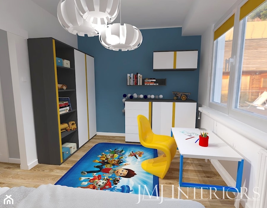mieszkanie w Łodzi - Średni szary niebieski pokój dziecka dla dziecka dla chłopca dla dziewczynki, styl nowoczesny - zdjęcie od JMJ Interiors