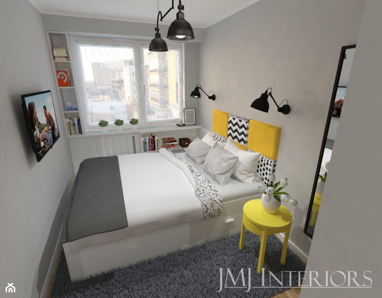 mieszkanie w Łodzi - Mała szara sypialnia, styl skandynawski - zdjęcie od JMJ Interiors - Homebook