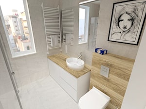MIeszkanie w Gdańskim Alfa Parku - Mała na poddaszu z lustrem z punktowym oświetleniem łazienka z ok ... - zdjęcie od JMJ Interiors