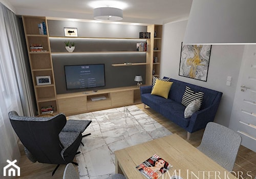 mieszkanie w bloku z wielkiej płyty - Mały biały szary salon, styl skandynawski - zdjęcie od JMJ Interiors