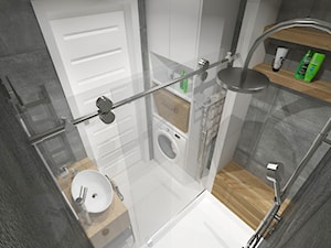 mieszkanie w bloku z wielkiej płyty - Mała bez okna z pralką / suszarką łazienka, styl nowoczesny - zdjęcie od JMJ Interiors