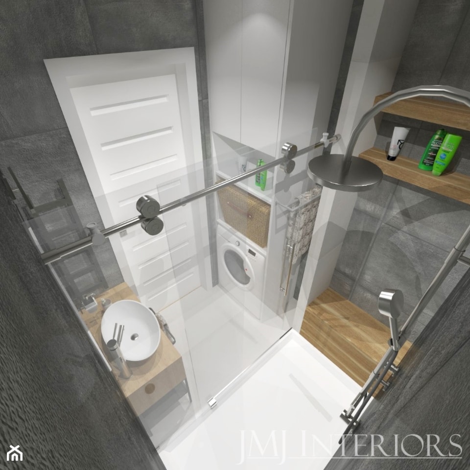 mieszkanie w bloku z wielkiej płyty - Mała bez okna z pralką / suszarką łazienka, styl nowoczesny - zdjęcie od JMJ Interiors - Homebook