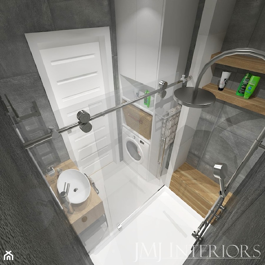 mieszkanie w bloku z wielkiej płyty - Mała bez okna z pralką / suszarką łazienka, styl nowoczesny - zdjęcie od JMJ Interiors