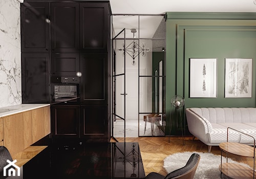 no. 1 - Mały czarny szary zielony salon z kuchnią z jadalnią, styl nowoczesny - zdjęcie od Meble Wiśniewski MEBLO-MARK