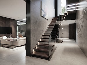 Rezydencja pod Poznaniem - Schody dwubiegowe drewniane, styl nowoczesny - zdjęcie od Katarzyna Kraszewska Architektura Wnętrz