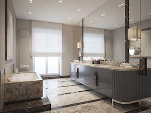 Modernistyczna Willa - Średnia na poddaszu z lustrem z dwoma umywalkami z punktowym oświetleniem łazienka z oknem, styl tradycyjny - zdjęcie od Katarzyna Kraszewska Architektura Wnętrz