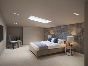 Modernistyczna Willa - Duża szara sypialnia na poddaszu, styl nowoczesny - zdjęcie od Katarzyna Kraszewska Architektura Wnętrz
