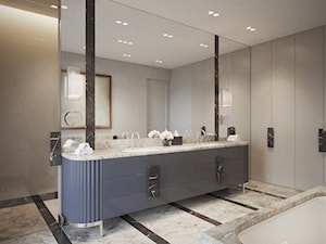 Modernistyczna Willa - Średnia na poddaszu bez okna z lustrem z dwoma umywalkami z marmurową podłogą łazienka, styl tradycyjny - zdjęcie od Katarzyna Kraszewska Architektura Wnętrz