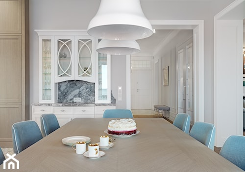 Sopot Apartament z widokiem, - Duża biała jadalnia w salonie, styl tradycyjny - zdjęcie od Katarzyna Kraszewska Architektura Wnętrz