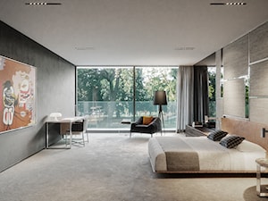 Rezydencja pod Poznaniem - Duża beżowa czarna z biurkiem sypialnia, styl nowoczesny - zdjęcie od Katarzyna Kraszewska Architektura Wnętrz