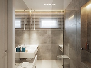 Modernistyczna Willa - Średnia na poddaszu z lustrem łazienka z oknem, styl nowoczesny - zdjęcie od Katarzyna Kraszewska Architektura Wnętrz