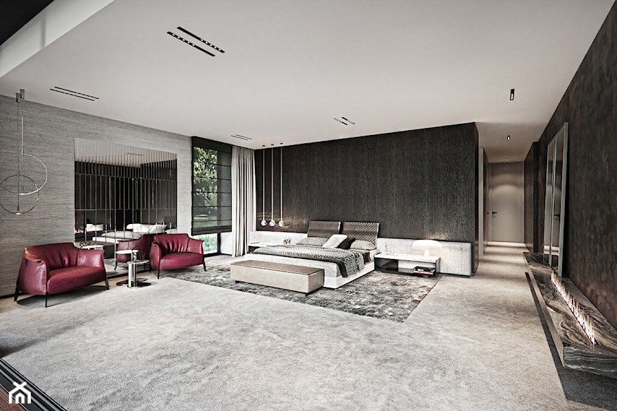 Rezydencja pod Poznaniem - Duża brązowa szara sypialnia, styl nowoczesny - zdjęcie od Katarzyna Kraszewska Architektura Wnętrz