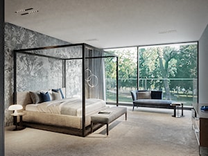 Rezydencja pod Poznaniem - Duża szara sypialnia z balkonem / tarasem, styl nowoczesny - zdjęcie od Katarzyna Kraszewska Architektura Wnętrz