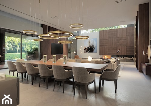 House 750 - Duża beżowa biała jadalnia w salonie, styl nowoczesny - zdjęcie od Katarzyna Kraszewska Architektura Wnętrz