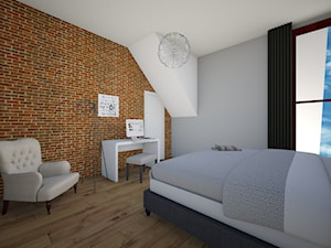 Poddasze w domu pod Warszawą | Projekt - Średnia szara sypialnia, styl nowoczesny - zdjęcie od Ewa Wężyk