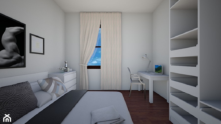 Sypialnia dla gości | Dom pod Warszawą - Mała szara z biurkiem sypialnia, styl skandynawski - zdjęcie od Ewa Wężyk