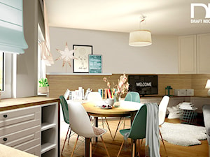 Salon z kuchnią - Średni biały salon z jadalnią, styl nowoczesny - zdjęcie od Draft Nook Studio Daria Gołębiowska